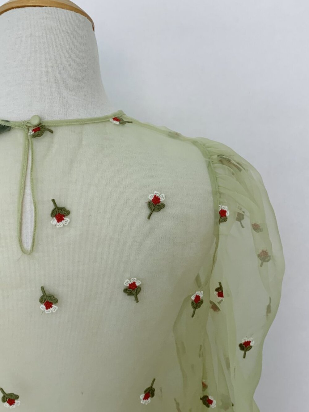 ZARA Floral Embroidered Green Organza Blouse | Size Large - Picture 7 of 13